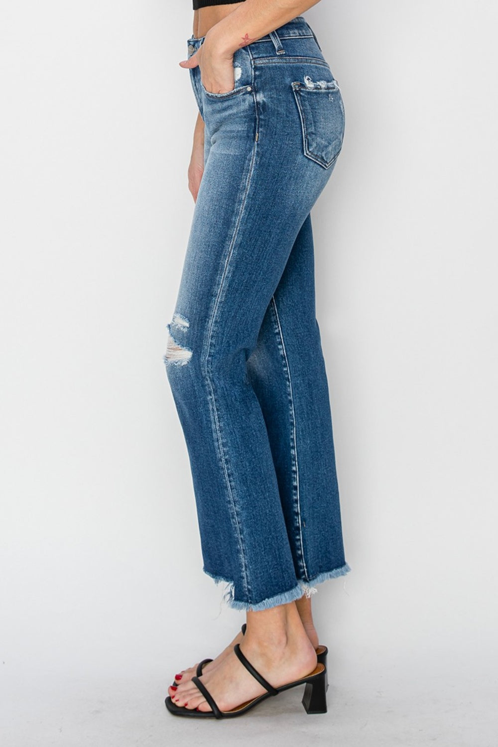 RISEN Full Size Frayed Step Hem Ankle Straight Jeans RISEN Full Size Frayed Step Hem Ankle Straight Jeans - TopFashionHQ