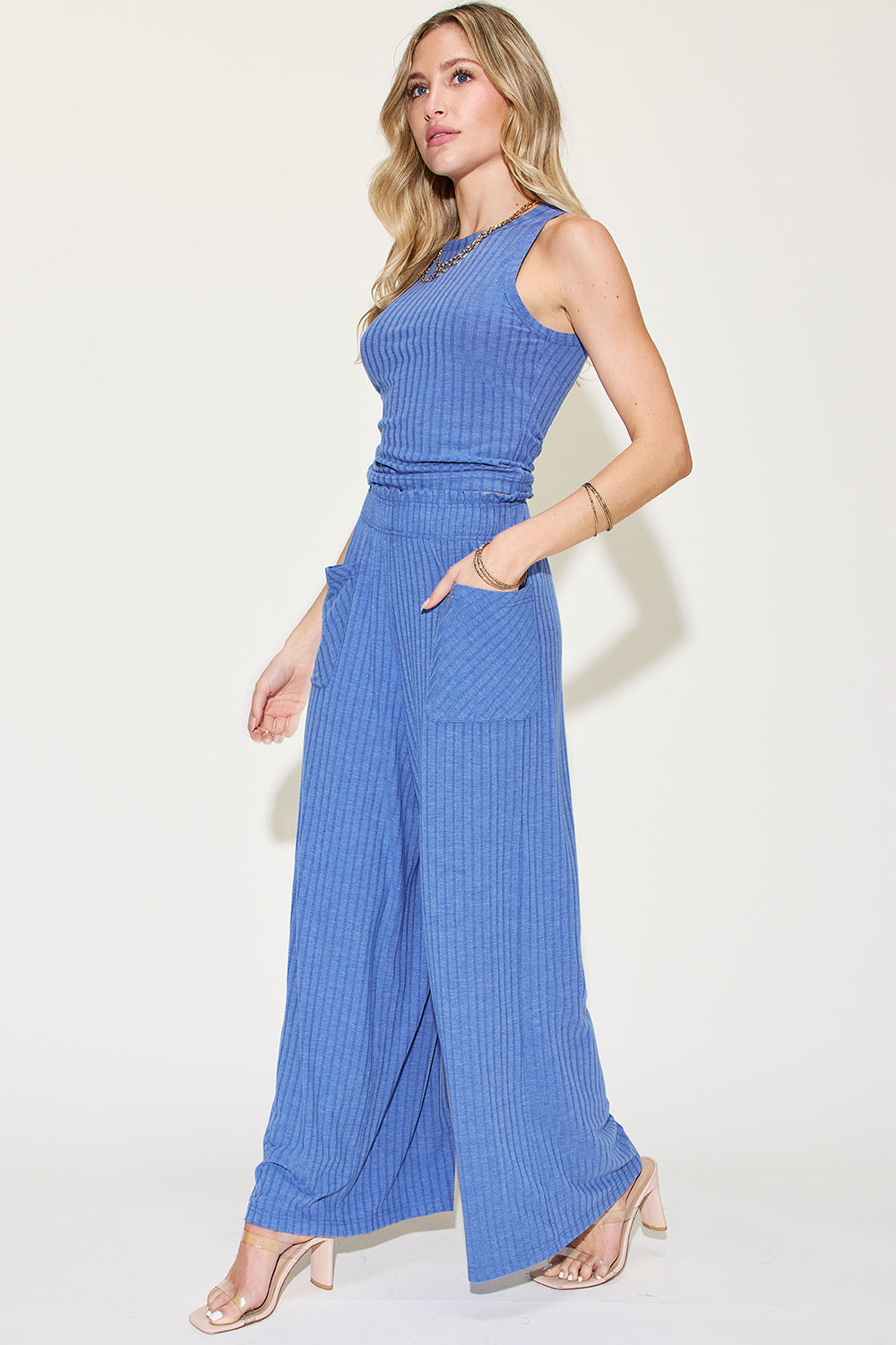 Basic Bae Full Size Ribbed Tank and Wide Leg Pants Set Basic Bae Full Size Ribbed Tank and Wide Leg Pants Set - TopFashionHQ