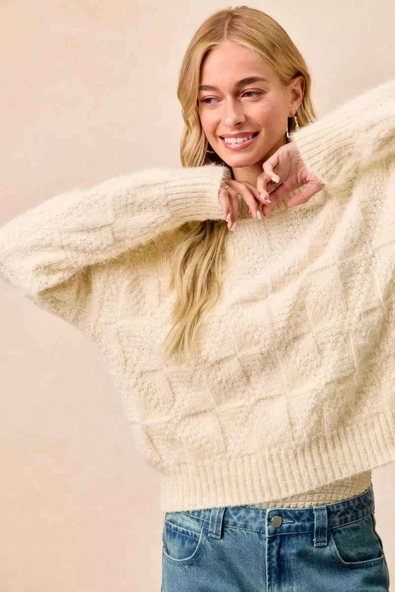 BiBi Checker Board Drop Shoulder Sweater BiBi Checker Board Drop Shoulder Sweater