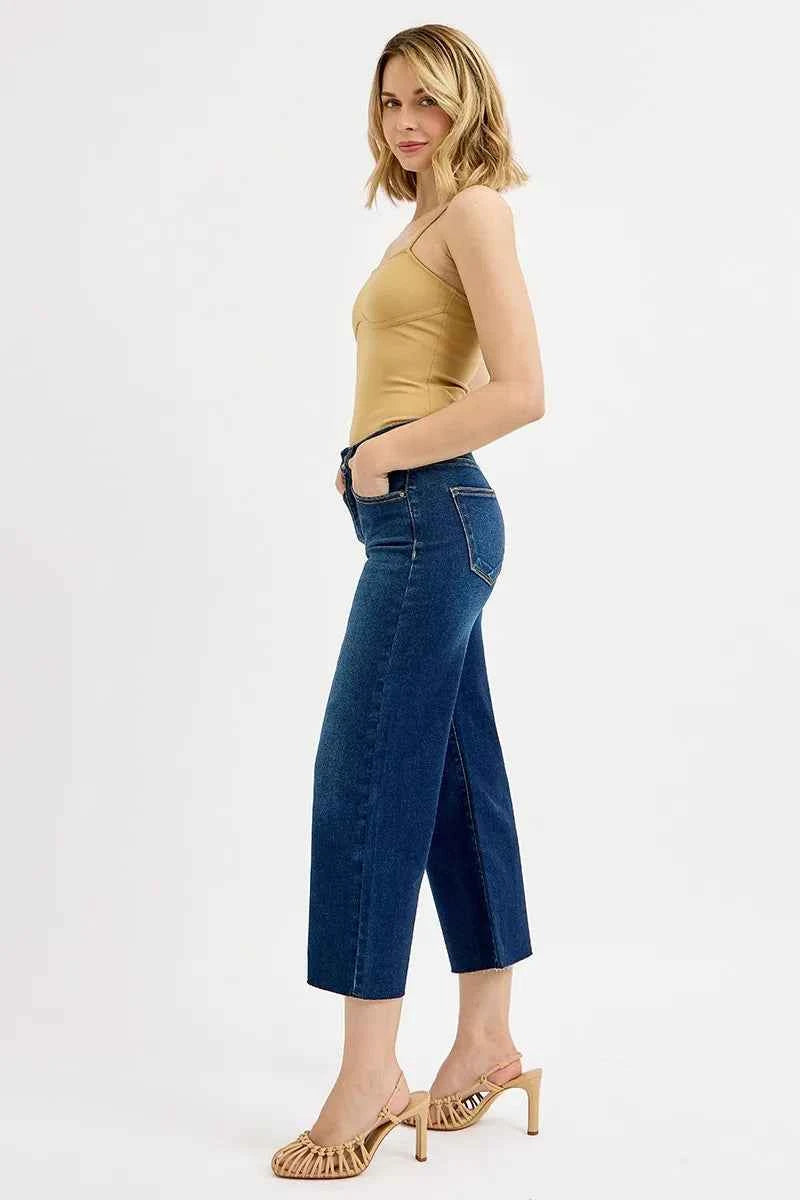 RISEN Full Size Tummy Control High Rise Crop Wide Jeans Plus Size RISEN Full Size Tummy Control High Rise Crop Wide Jeans Plus Size