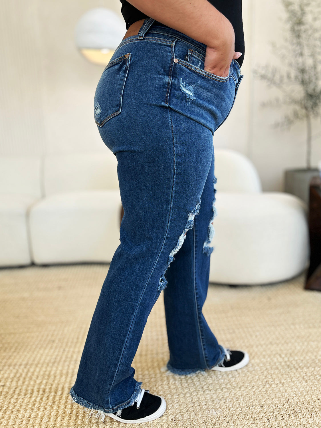 Judy Blue Full Size Mid Rise Distressed Raw Hem Jeans Judy Blue Full Size Mid Rise Distressed Raw Hem Jeans - TopFashionHQ