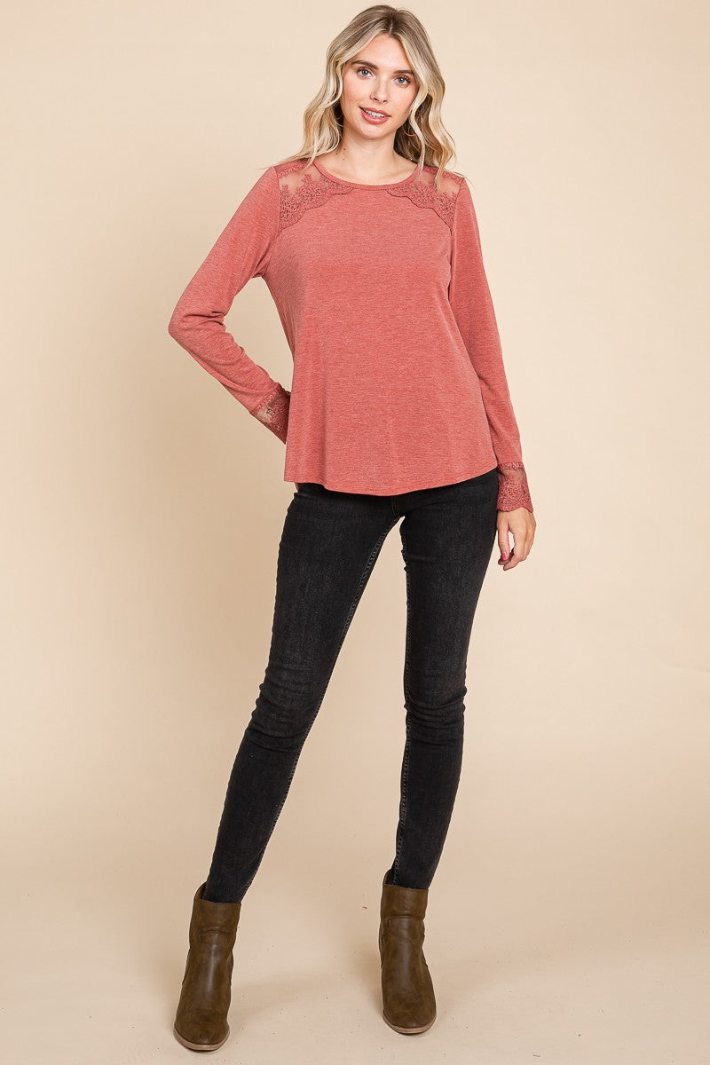 Super Lady Full Size Lace Detail Round Neck T-Shirt Super Lady Full Size Lace Detail Round Neck T-Shirt