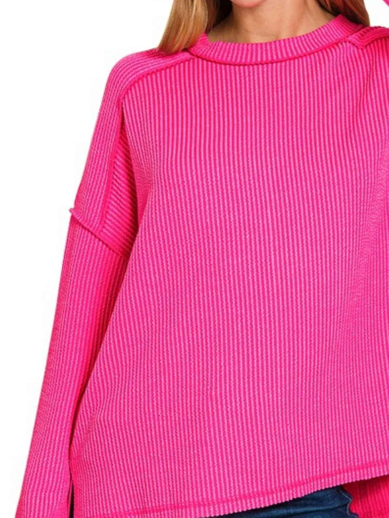 Zenana Exposed Seam Long Sleeve Corded Rib Knit Top Zenana Exposed Seam Long Sleeve Corded Rib Knit Top