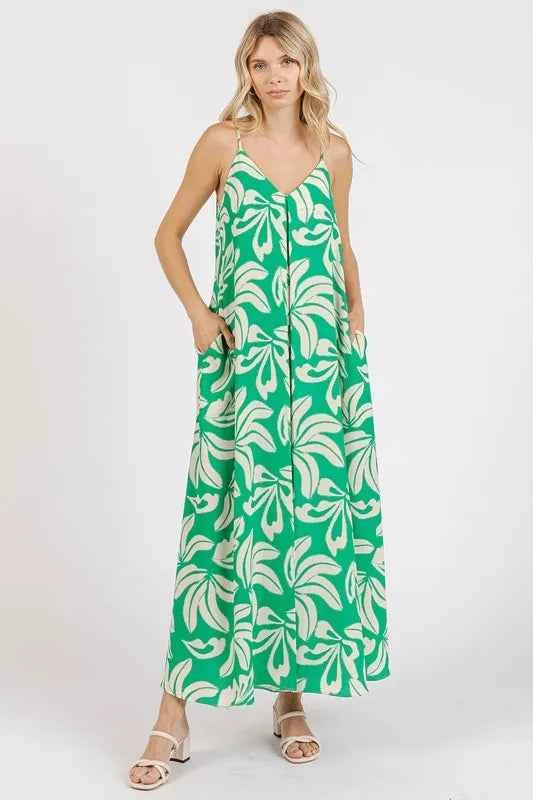 Mittoshop Printed V-Neck Maxi Cami Dress with Pockets Mittoshop Printed V-Neck Maxi Cami Dress with Pockets
