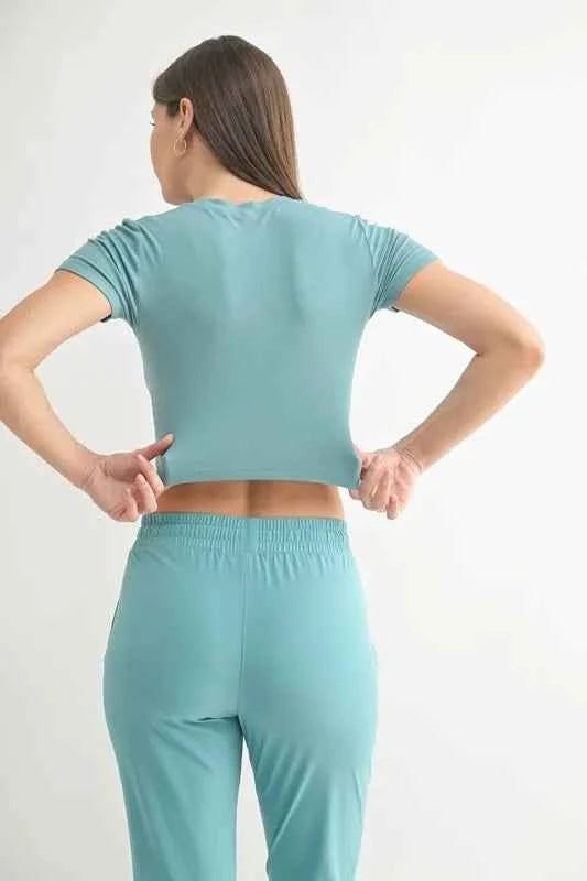 MONO B Essential Micro-ribbed Cropped Athleisure Tee MONO B Essential Micro-ribbed Cropped Athleisure Tee