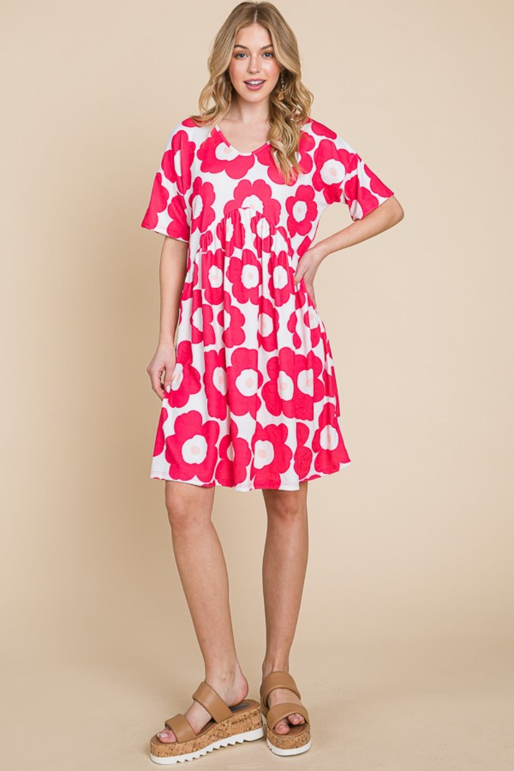 BOMBOM Flower Print Ruched Dress BOMBOM Flower Print Ruched Dress - TopFashionHQ