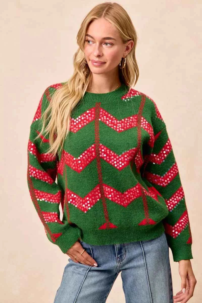 BiBi Christmas Theme Chevron Sequins Detail Sweater BiBi Christmas Theme Chevron Sequins Detail Sweater