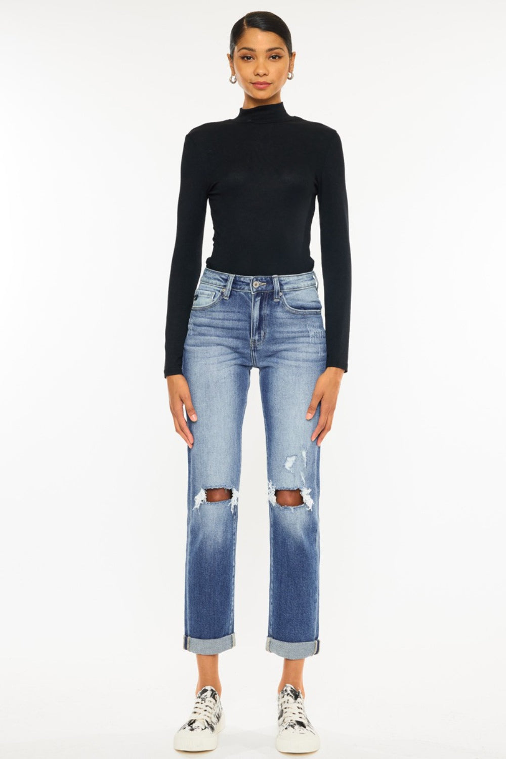 Kancan High Waist Distressed Hem Detail Cropped Straight Jeans Kancan High Waist Distressed Hem Detail Cropped Straight Jeans - TopFashionHQ