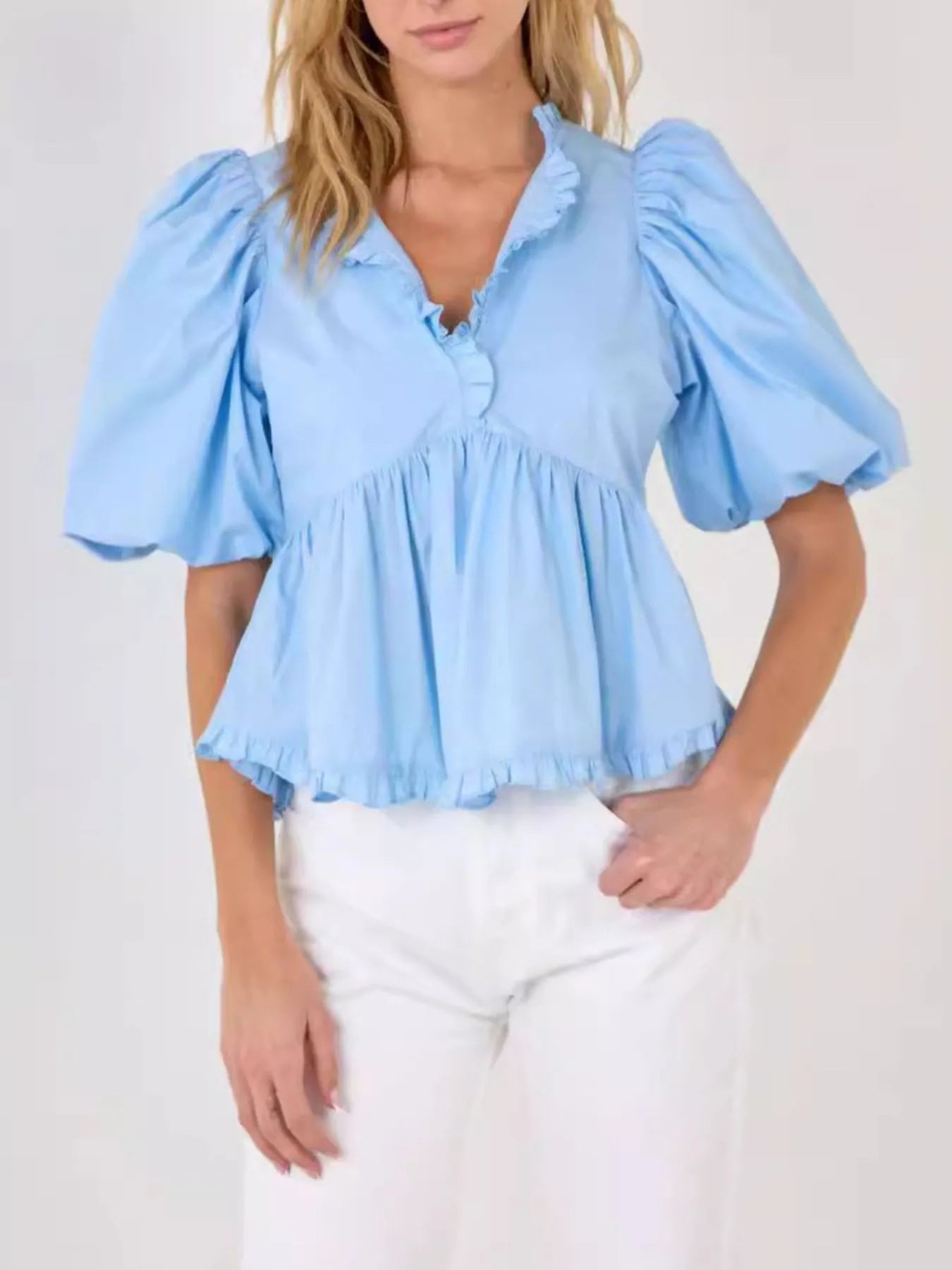 Puff Sleeve Peplum Blouse b93ed859-fcdf-4d8c-8d02-2ca8c7d90c93-Max-Origin