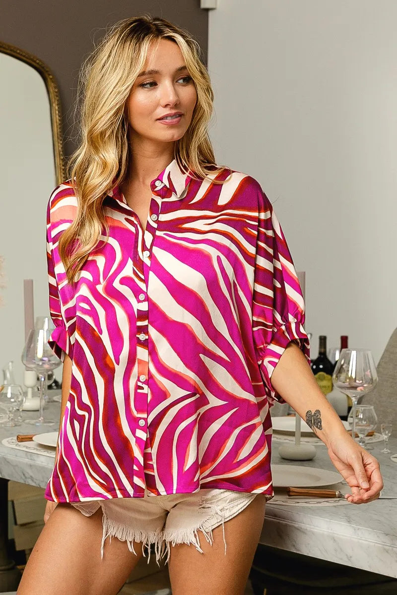 BiBi Zebra Dolman Silky Satin Shirt Top b95d8784f5ee404a8434955e106c3657-Max-Origin