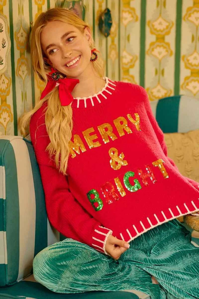 BiBi Christmas Theme Sequin Lattering Sweater BiBi Christmas Theme Sequin Lattering Sweater
