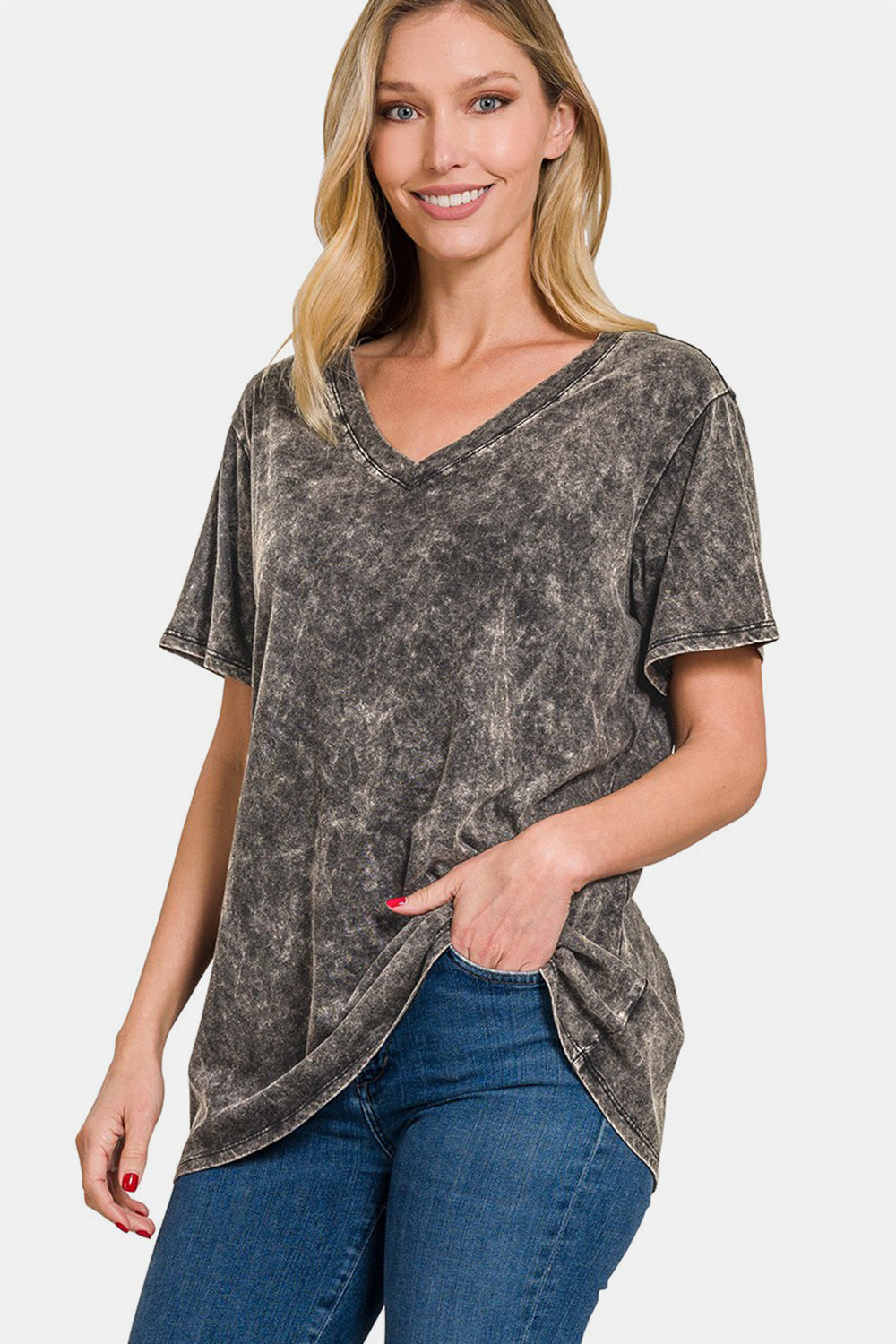 Zenana Full Size Washed Short Sleeve V-Neck T-Shirt Zenana Full Size Washed Short Sleeve V-Neck T-Shirt - TopFashionHQ