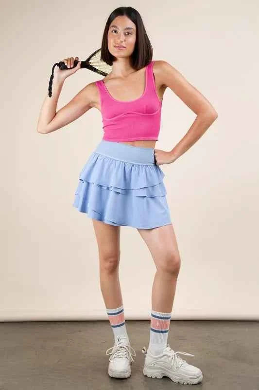 VERY J Riffled Tiered Layers Activewear Skirt with Shorts VERY J Riffled Tiered Layers Activewear Skirt with Shorts