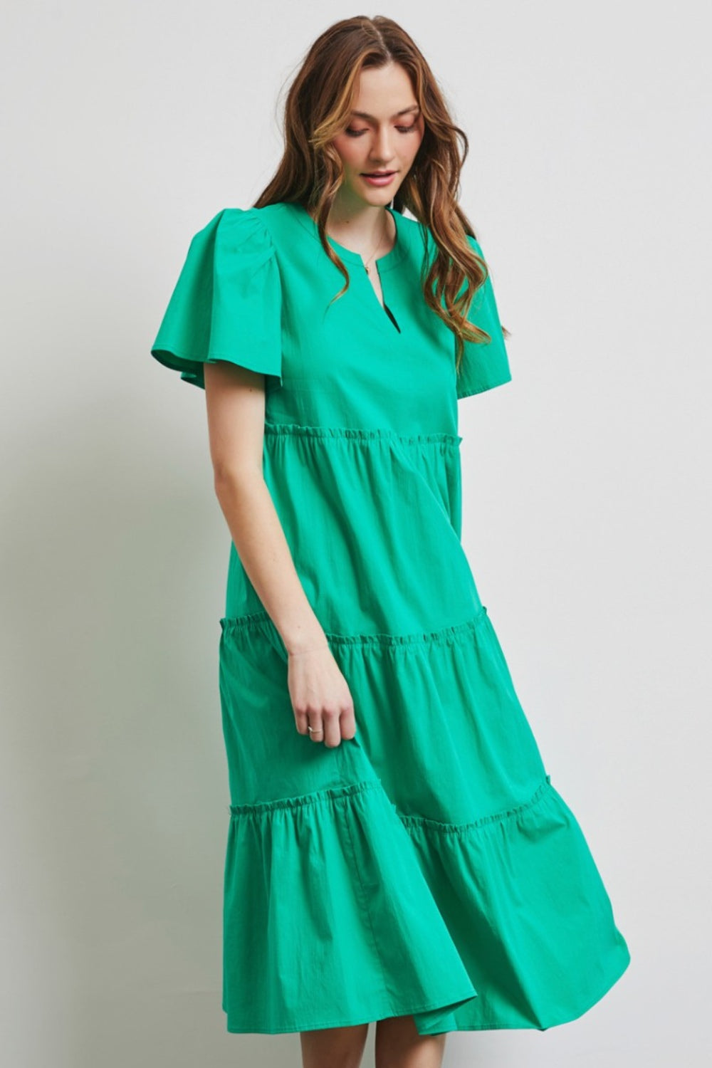 HEYSON Full Size Cotton Poplin Ruffled Tiered Midi Dress HEYSON Full Size Cotton Poplin Ruffled Tiered Midi Dress - TopFashionHQ