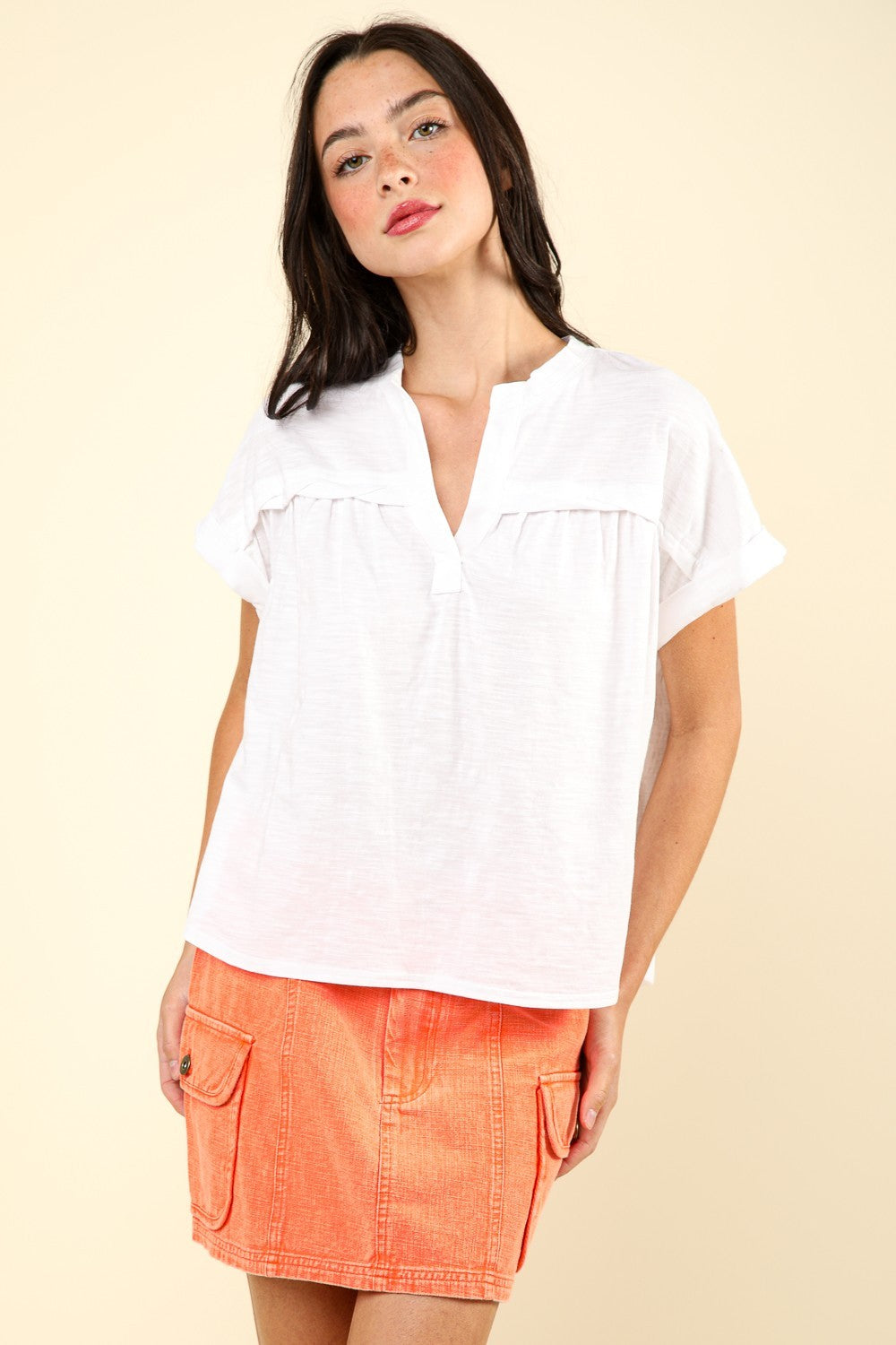 VERY J Nochted Short Sleeve Washed T-Shirt VERY J Nochted Short Sleeve Washed T-Shirt - TopFashionHQ