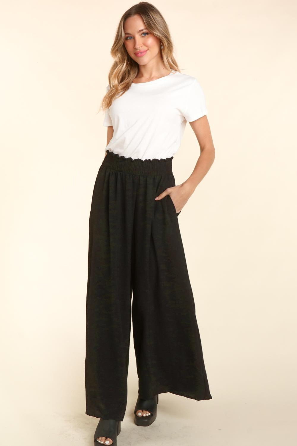 Haptics Elastic Waist Wide Leg Pants with Pockets Haptics Elastic Waist Wide Leg Pants with Pockets