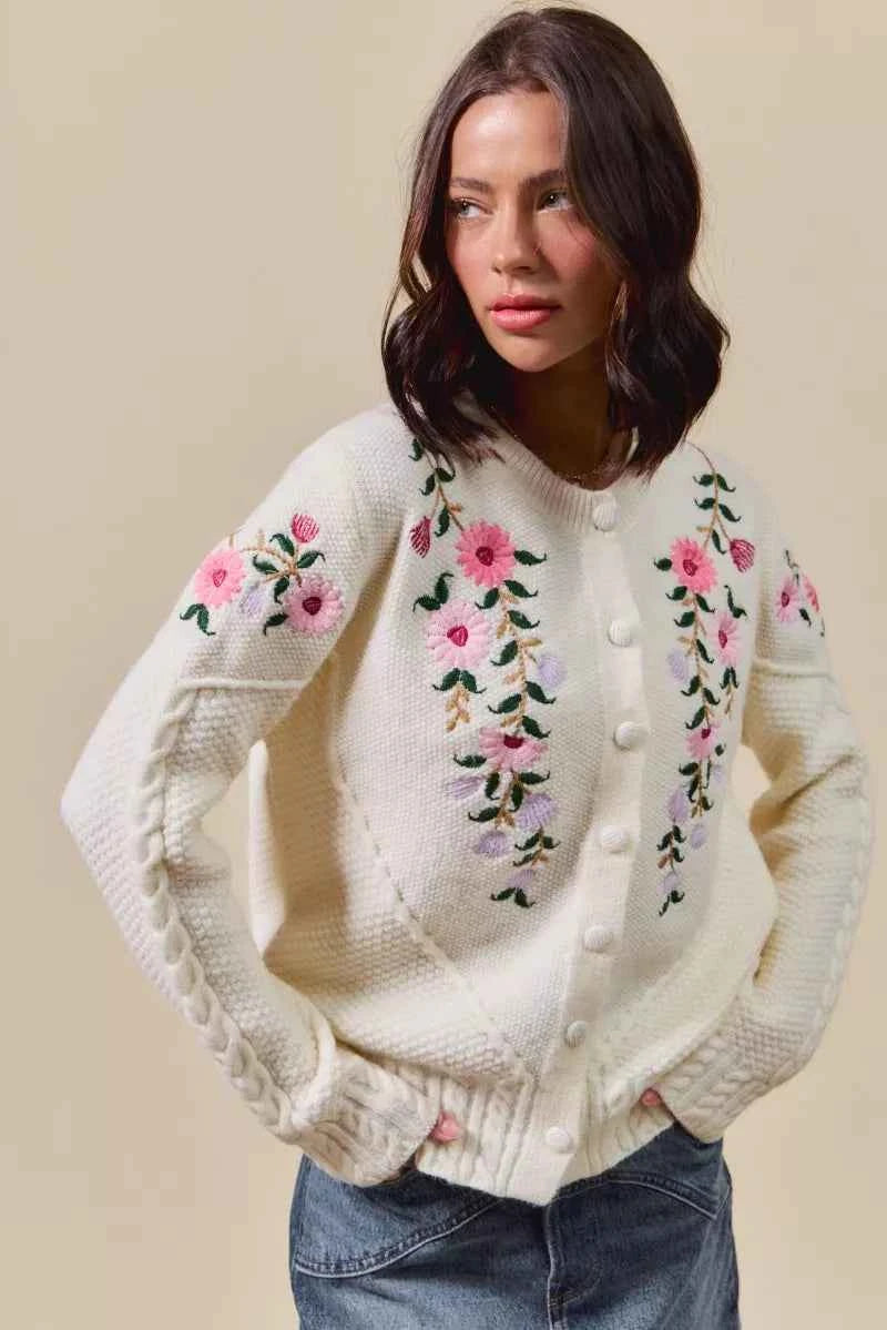 SO ME Floral Embroidered Coquette Sweater Cardigan SO ME Floral Embroidered Coquette Sweater Cardigan