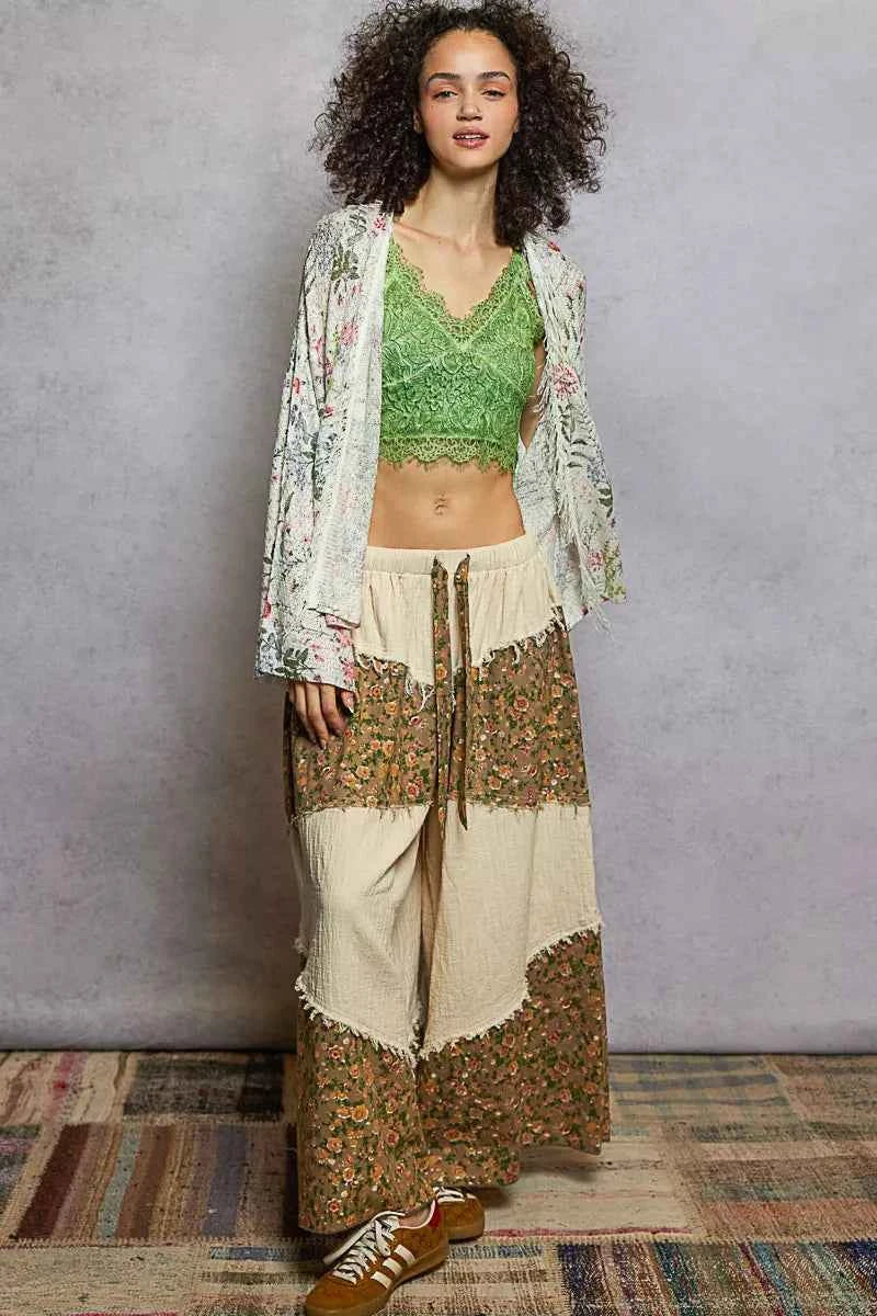 POL Open Front Floral Cardigan with Center Open Fringe POL Open Front Floral Cardigan with Center Open Fringe