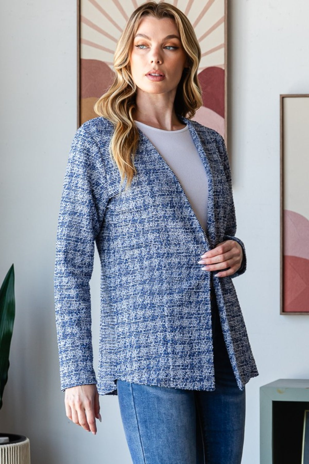 Heimish Full Size Houndstooth Tweed Open Front Blazer Heimish Full Size Houndstooth Tweed Open Front Blazer - TopFashionHQ