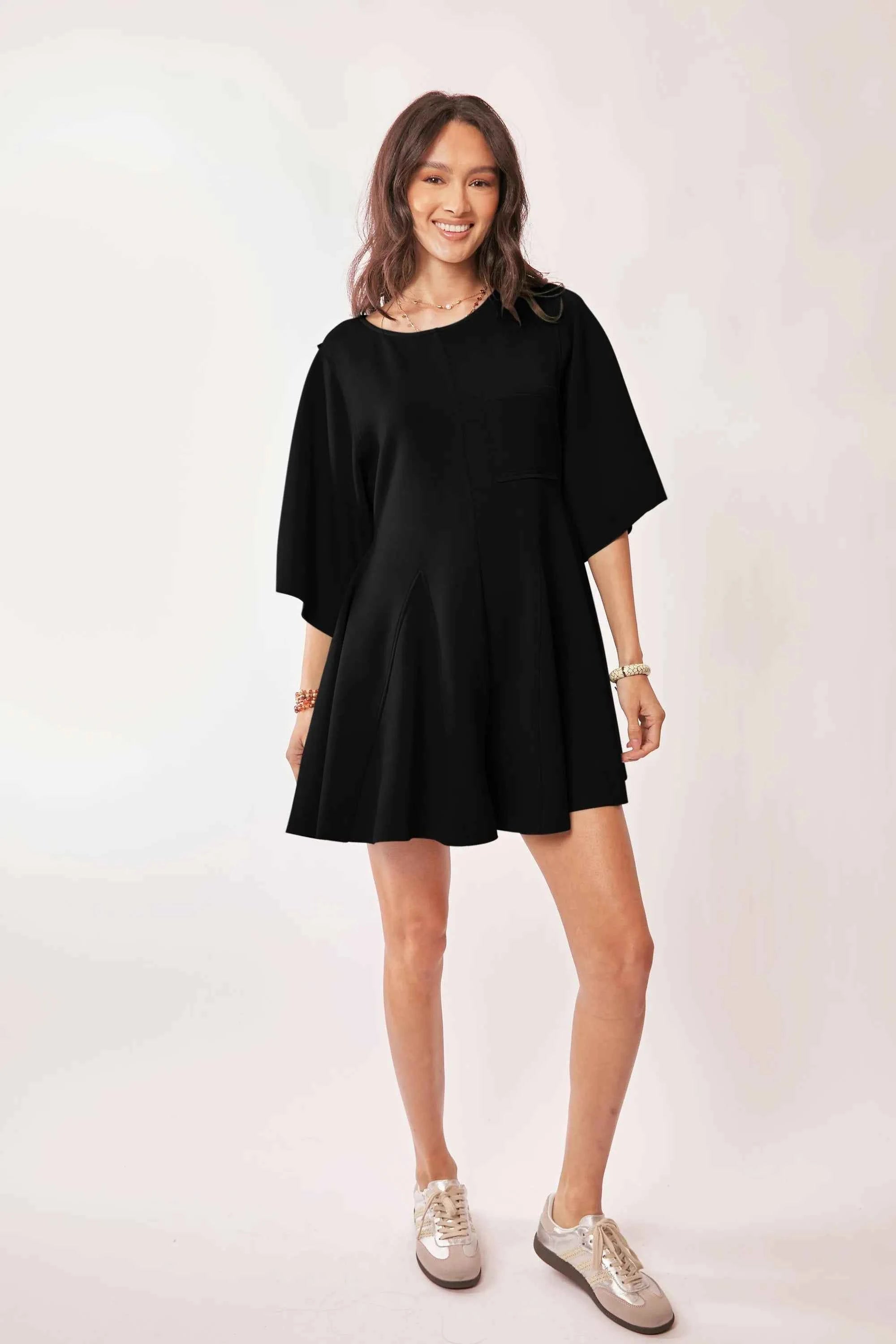 Davi & Dani Solid Draped Sleeve Ties Back Skort Romper Davi & Dani Solid Draped Sleeve Ties Back Skort Romper
