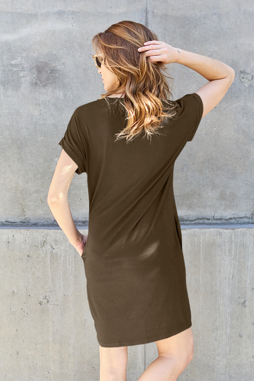 Basic Bae Full Size Round Neck Short Sleeve Dress with Pockets Basic Bae Full Size Round Neck Short Sleeve Dress with Pockets - TopFashionHQ