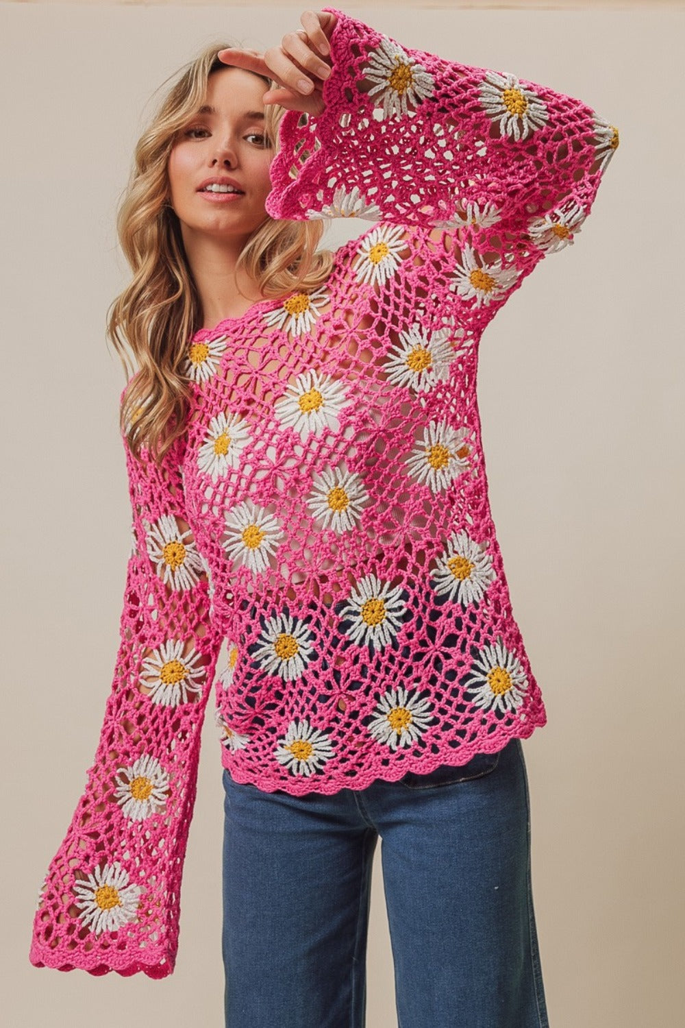 BiBi Floral Crochet Net Lace Cover Up BiBi Floral Crochet Net Lace Cover Up - TopFashionHQ