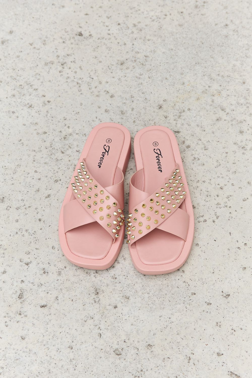 Forever Link Studded Cross Strap Sandals in Blush Forever Link Studded Cross Strap Sandals in Blush - TopFashionHQ