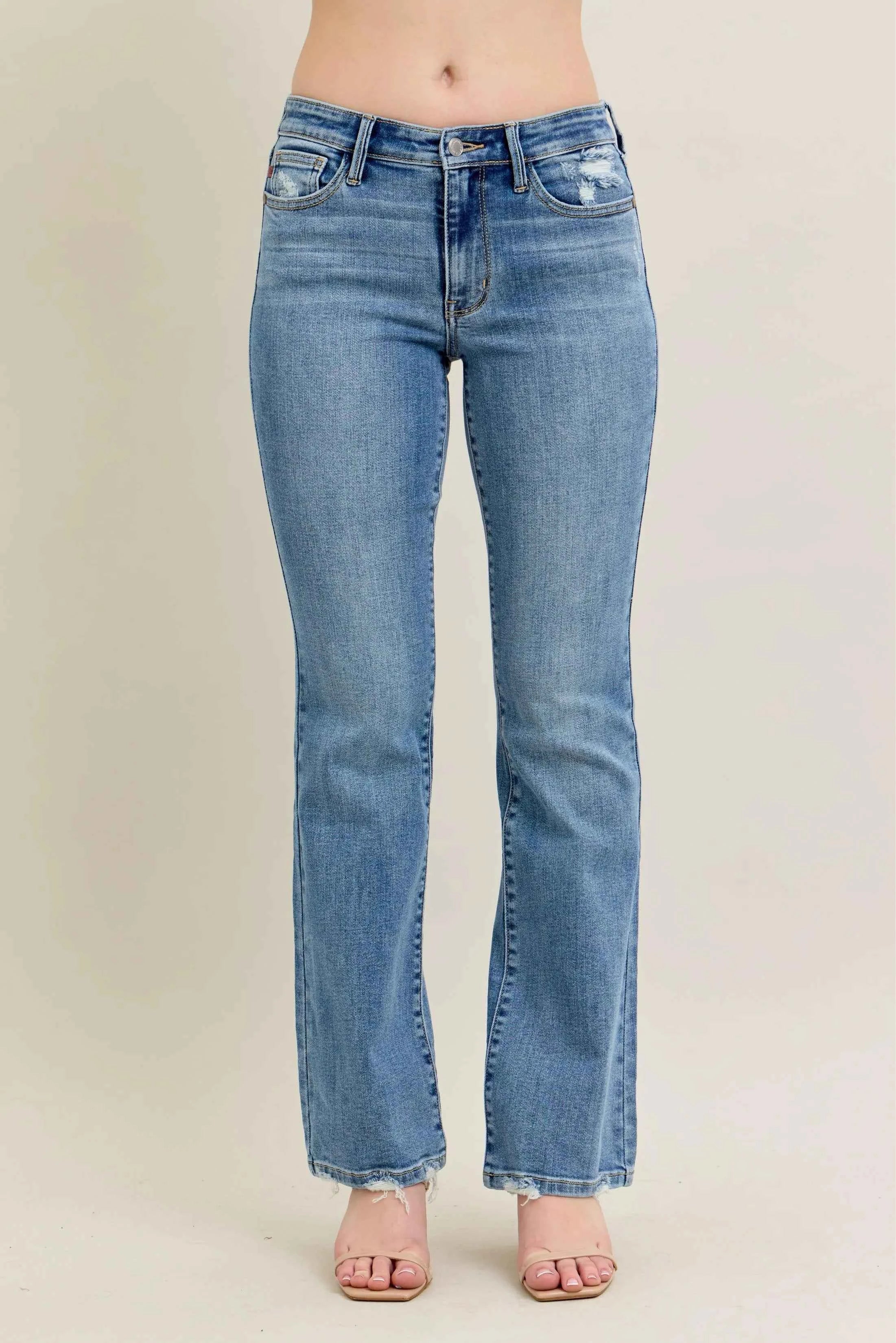 Judy Blue Full Size Mid Rise Wash Destroy Hem Bootcut Jeans Plus Size Judy Blue Full Size Mid Rise Wash Destroy Hem Bootcut Jeans Plus Size