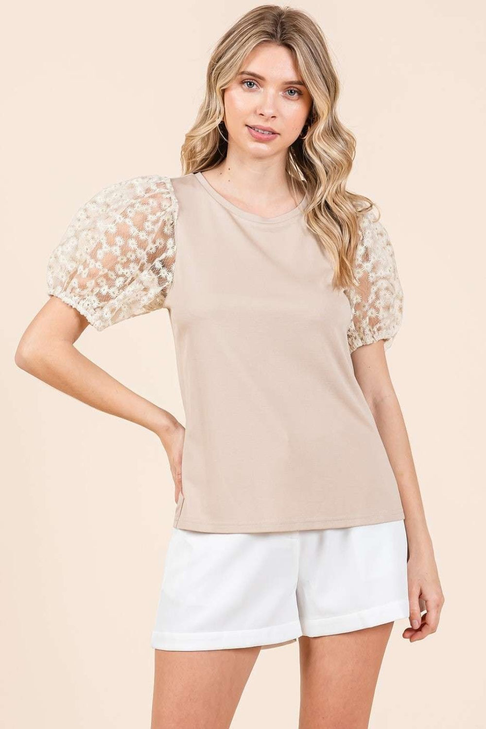 Mittoshop Round Neck Puff Short Sleeve Top Mittoshop Round Neck Puff Short Sleeve Top - TopFashionHQ