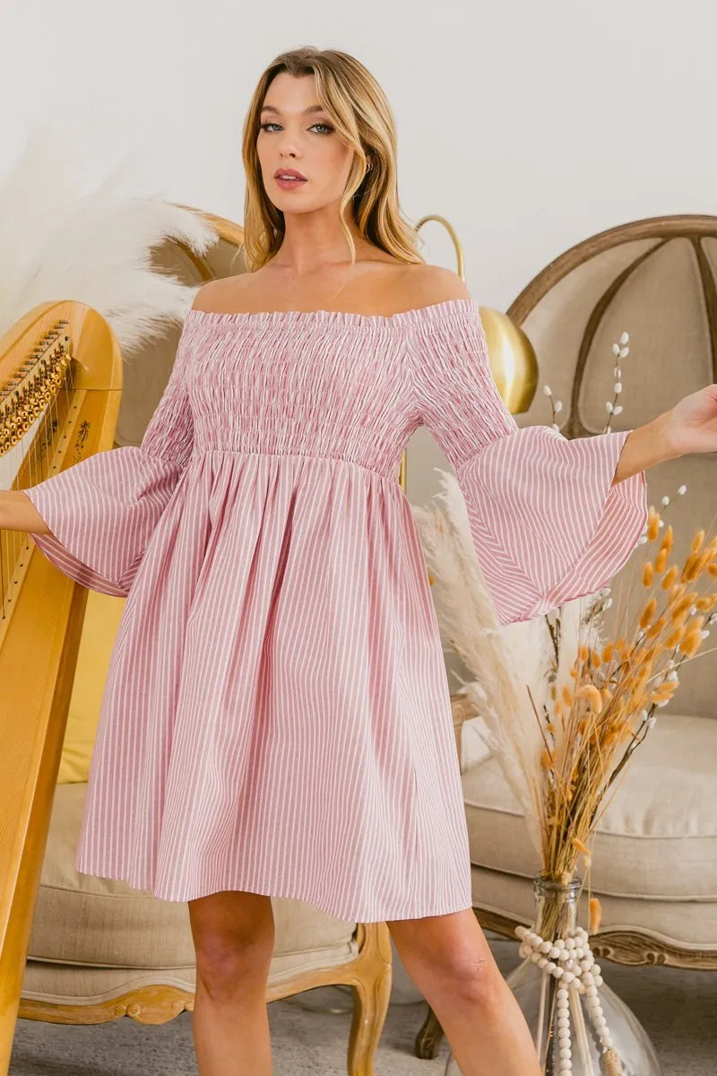 BiBi Smocked Off Shoulder Striped Dress bb3e1fc665e74be28c08cd5318b7c771-Max-Origin