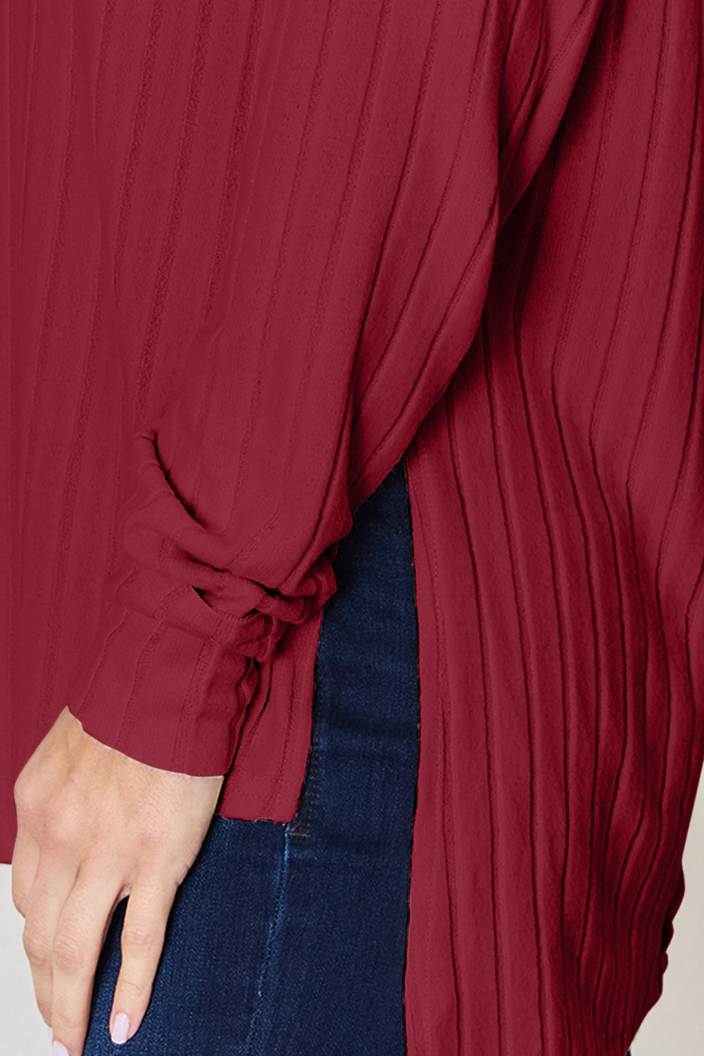 Basic Bae Full Size Ribbed Round Neck Slit T-Shirt Basic Bae Full Size Ribbed Round Neck Slit T-Shirt - TopFashionHQ