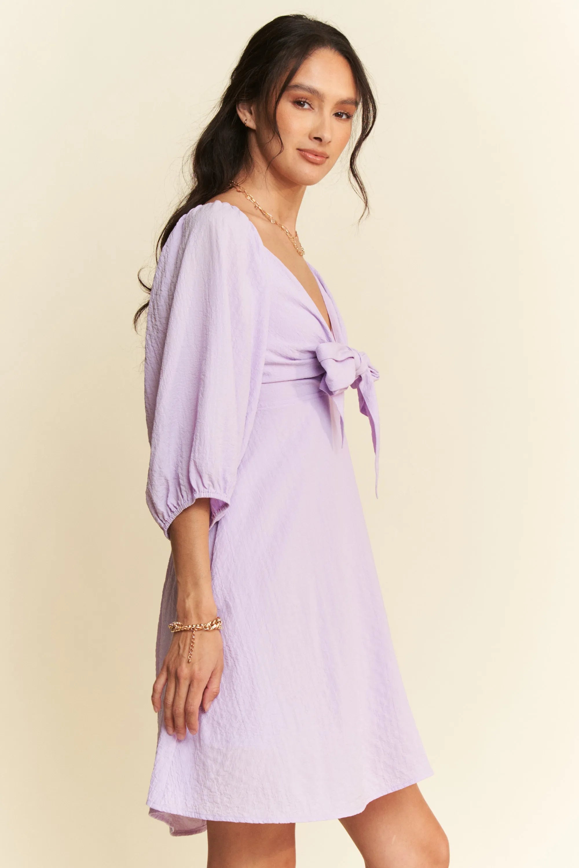 Davi & Dani Self-Tie Puff Sleeve Smocking Open Back Mini Dress bb798132348a4c35932490480335968b-Max-Origin