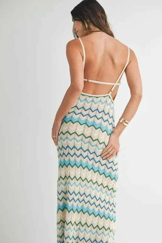 MABLE Lightweight Pointelle Chevron Knit Maxi Dress MABLE Lightweight Pointelle Chevron Knit Maxi Dress