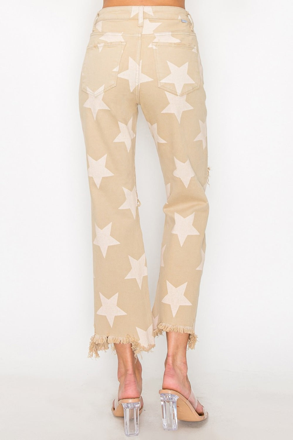 RISEN Full Size High Rise Star Printed Frayed Hem Jeans RISEN Full Size High Rise Star Printed Frayed Hem Jeans - TopFashionHQ