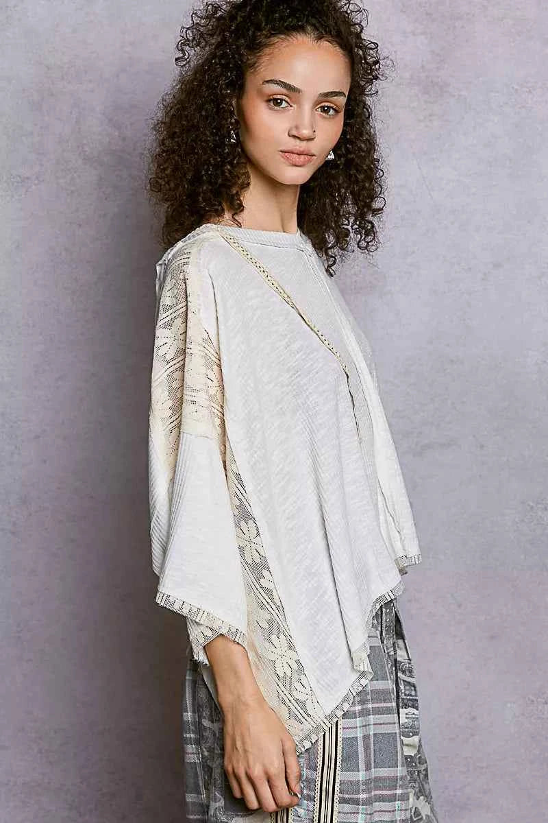 POL Short Sleeve Hoodie Top with Lace Detail POL Short Sleeve Hoodie Top with Lace Detail