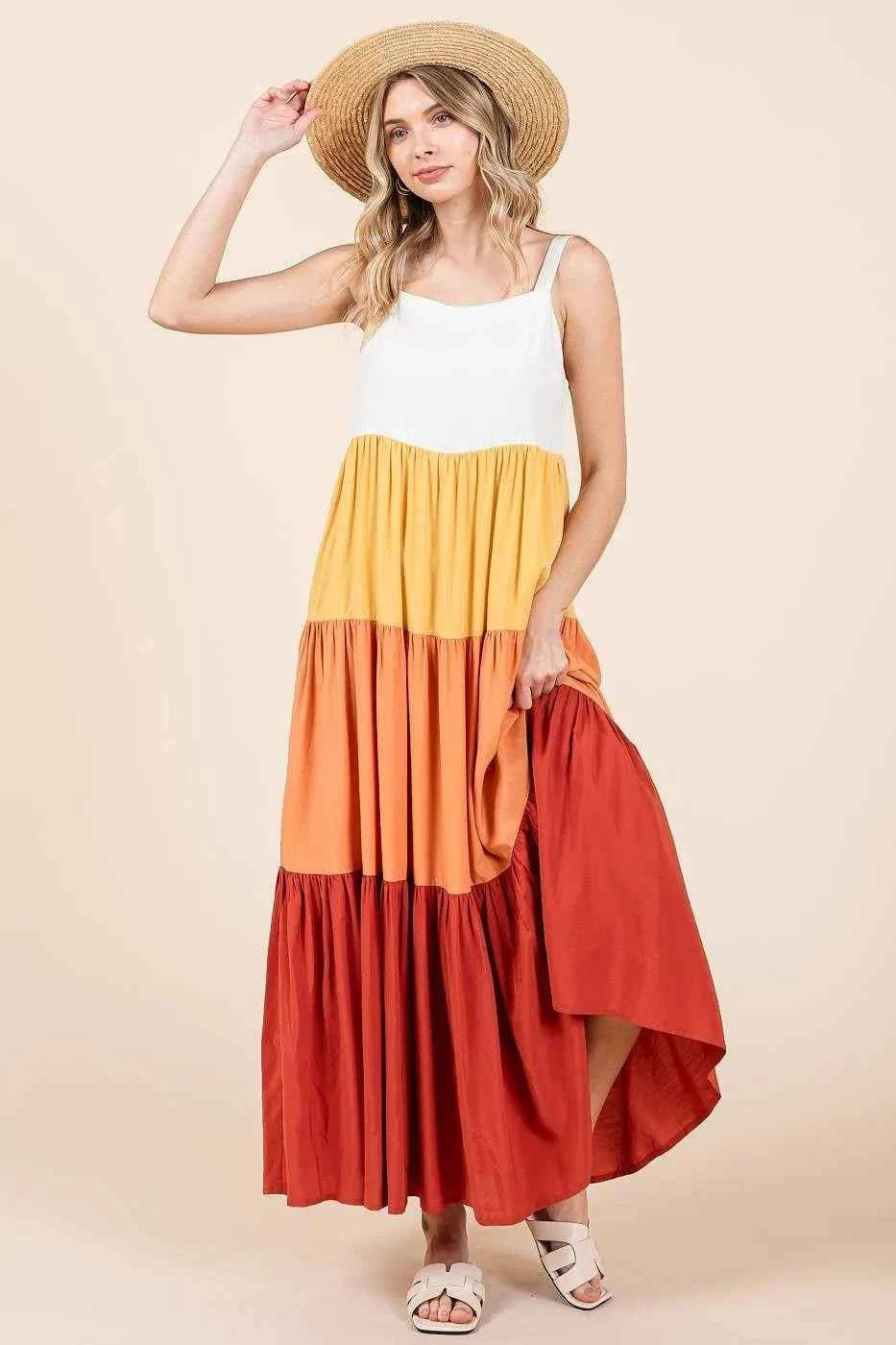 Mittoshop Color Block Tiered Pull-On Maxi Dress Mittoshop Color Block Tiered Pull-On Maxi Dress