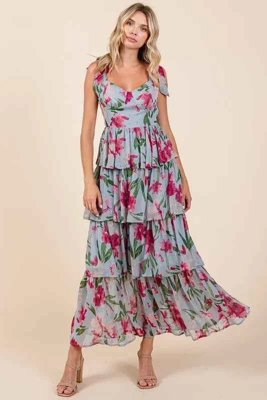 Mittoshop Layered Floral Sweetheart Neck Maxi Dress Mittoshop Layered Floral Sweetheart Neck Maxi Dress