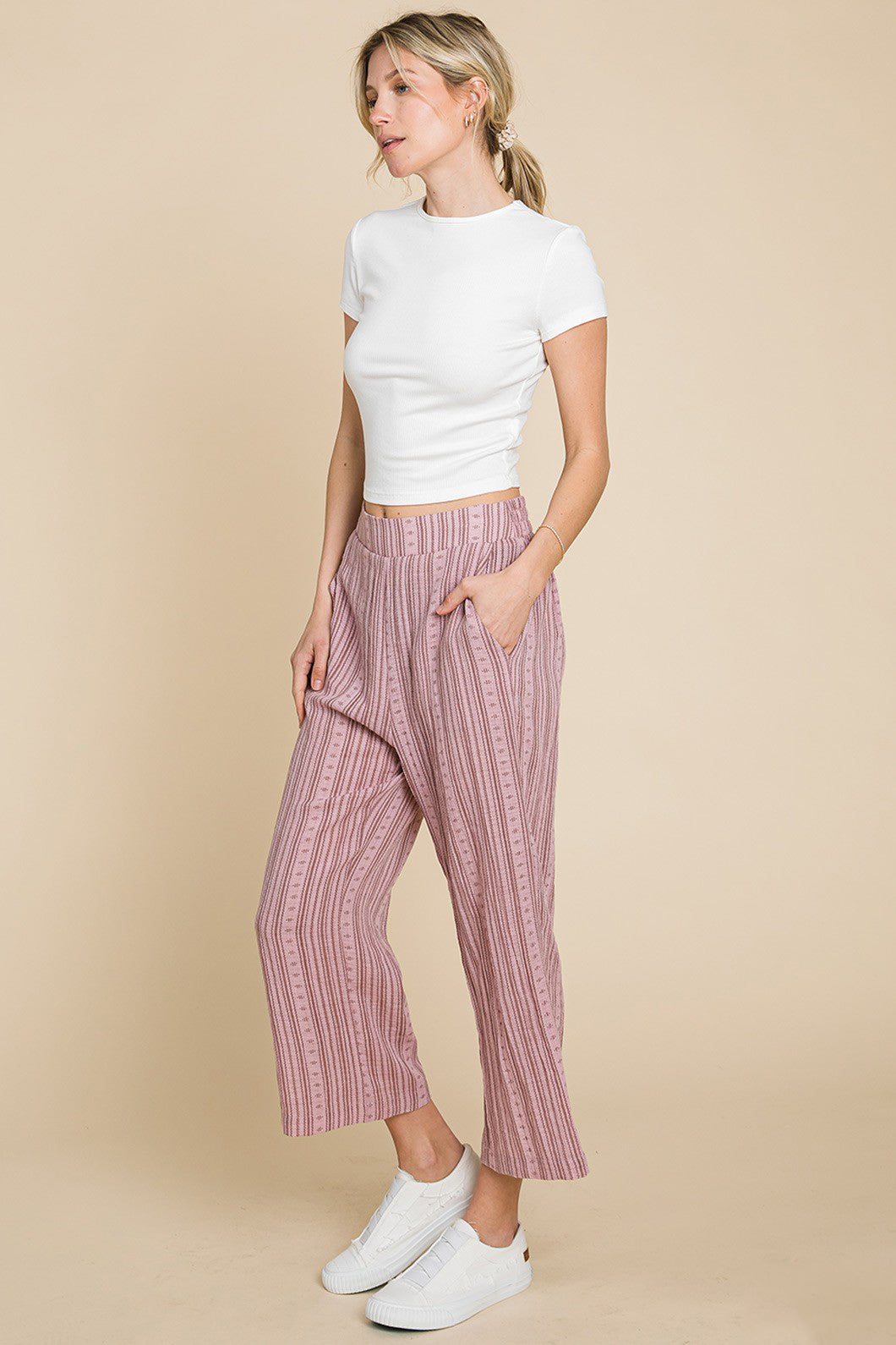 Cotton Bleu by Nu Lab Striped Elastic Waist Wide Leg Pants Cotton Bleu by Nu Lab Striped Elastic Waist Wide Leg Pants