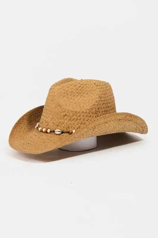 Fame Beaded Cowrie Shell Straw Weave Western Cowboy Hat Fame Beaded Cowrie Shell Straw Weave Western Cowboy Hat