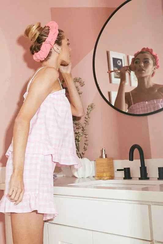 Lime 'N' Chili Gingham Ruffle Trim Cami and Shorts Pajama Set Lime 'N' Chili Gingham Ruffle Trim Cami and Shorts Pajama Set