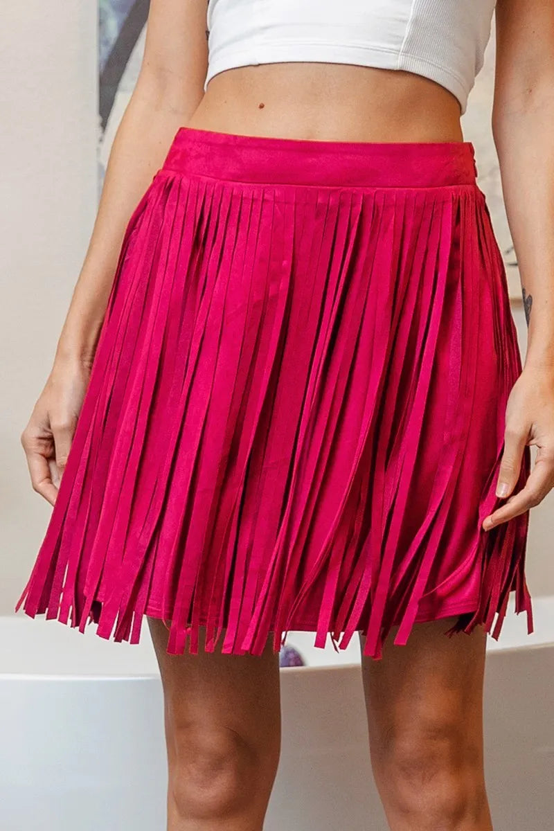 BiBi Fringe Detailed Suede Skirt bbeb132e46f74ed3a6d00df79e08ed1e-Max-Origin