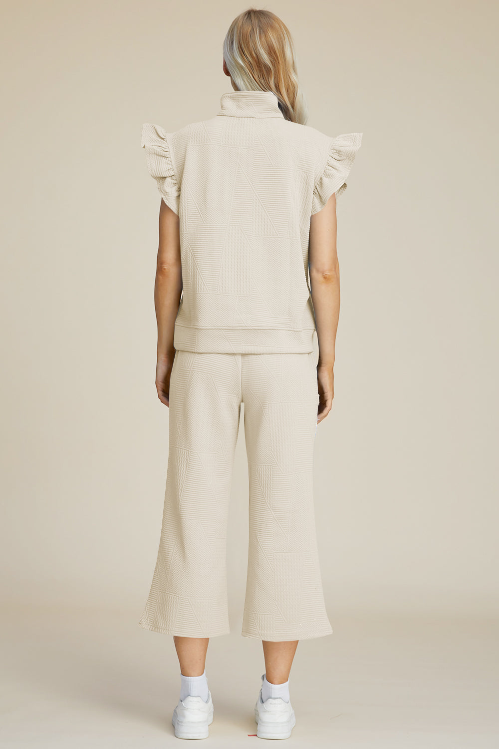 Double Take Full Size Texture Ruffle Short Sleeve Top and Wide Leg Pants Set Double Take Full Size Texture Ruffle Short Sleeve Top and Wide Leg Pants Set