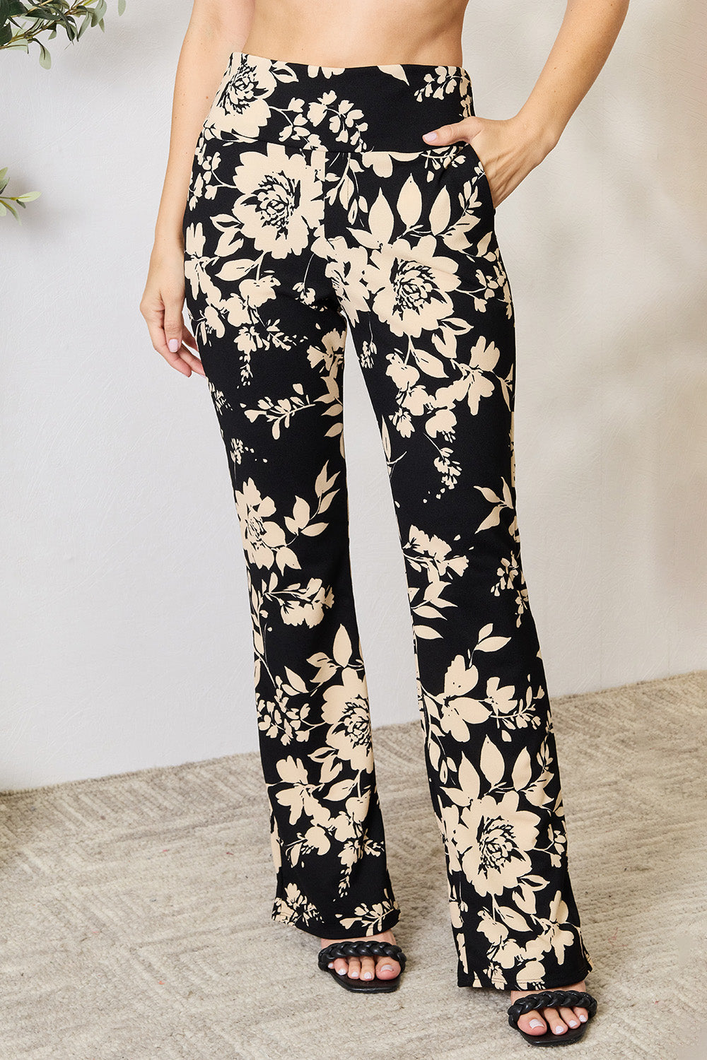 Heimish Full Size High Waist Floral Flare Pants Heimish Full Size High Waist Floral Flare Pants - TopFashionHQ