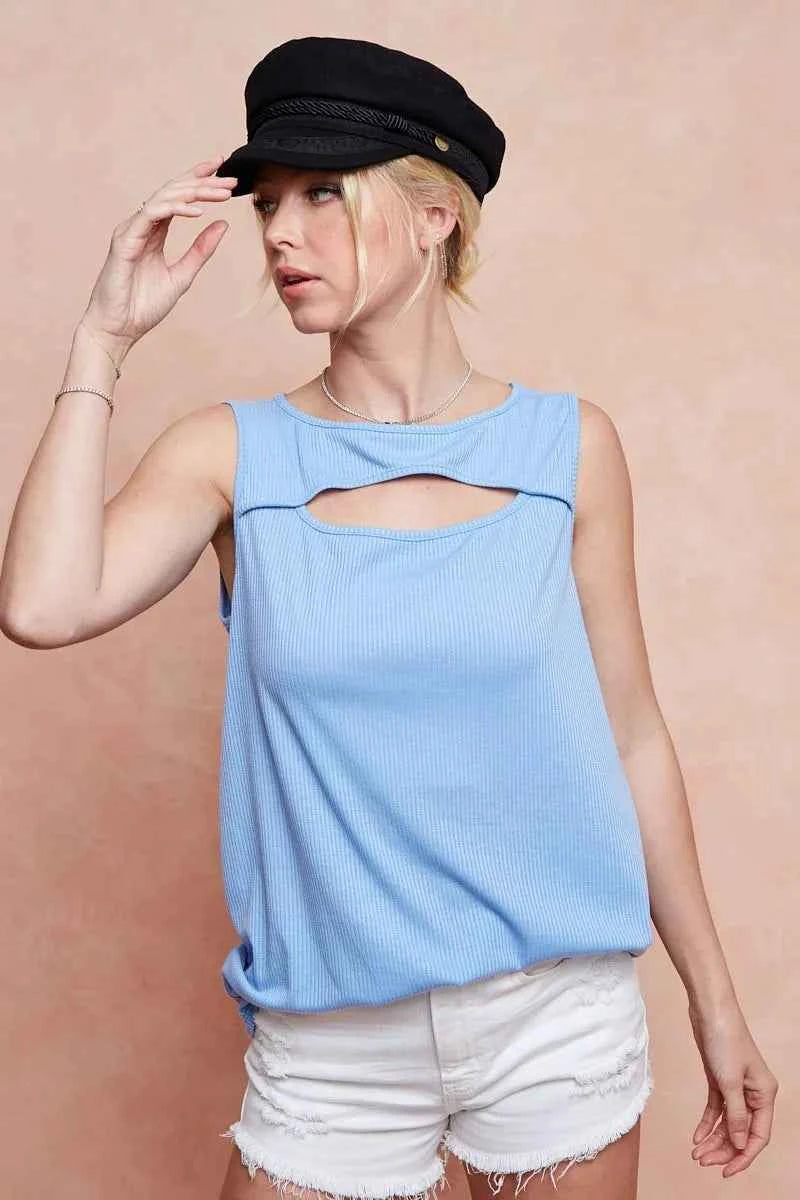 BiBi Soft Rib Knit with Cut Out Front Sleeveless Top BiBi Soft Rib Knit with Cut Out Front Sleeveless Top