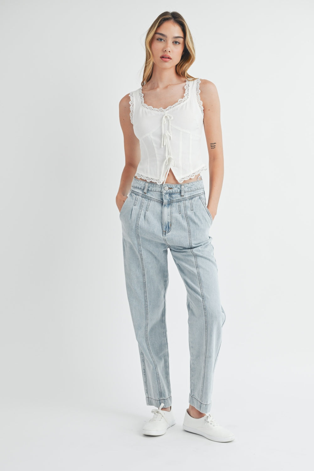MABLE Pleated Front Detail Straight Jeans MABLE Pleated Front Detail Straight Jeans - TopFashionHQ