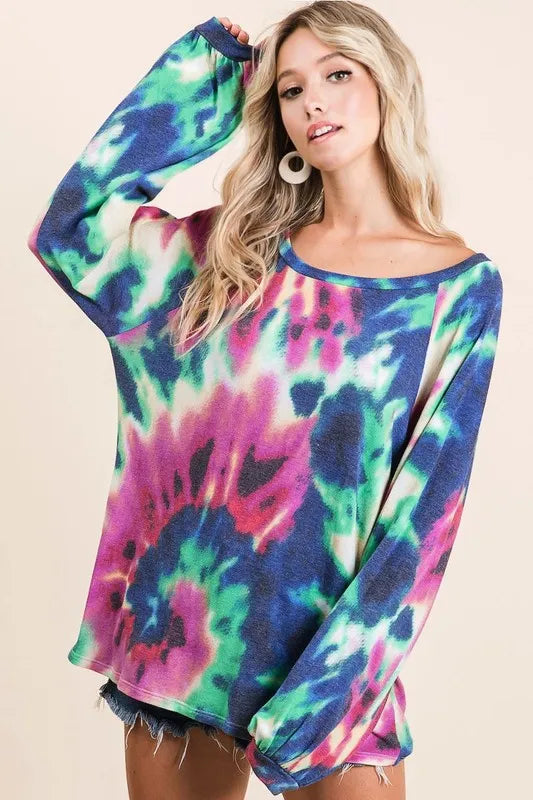 BiBi Tie Dye Print Terry Top with Puff Sleeves bcc11b5b1bcf4dbf891d6d0c0890a365-Max-Origin