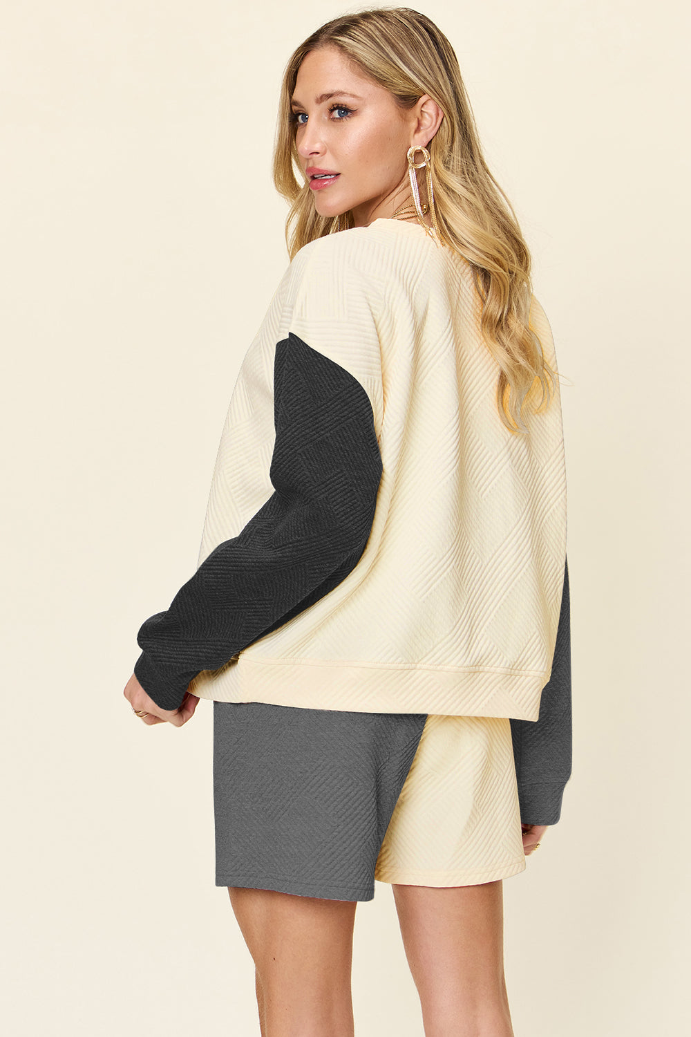 Double Take Full Size Contrast Drop Shoulder Top and Shorts Set Double Take Full Size Contrast Drop Shoulder Top and Shorts Set