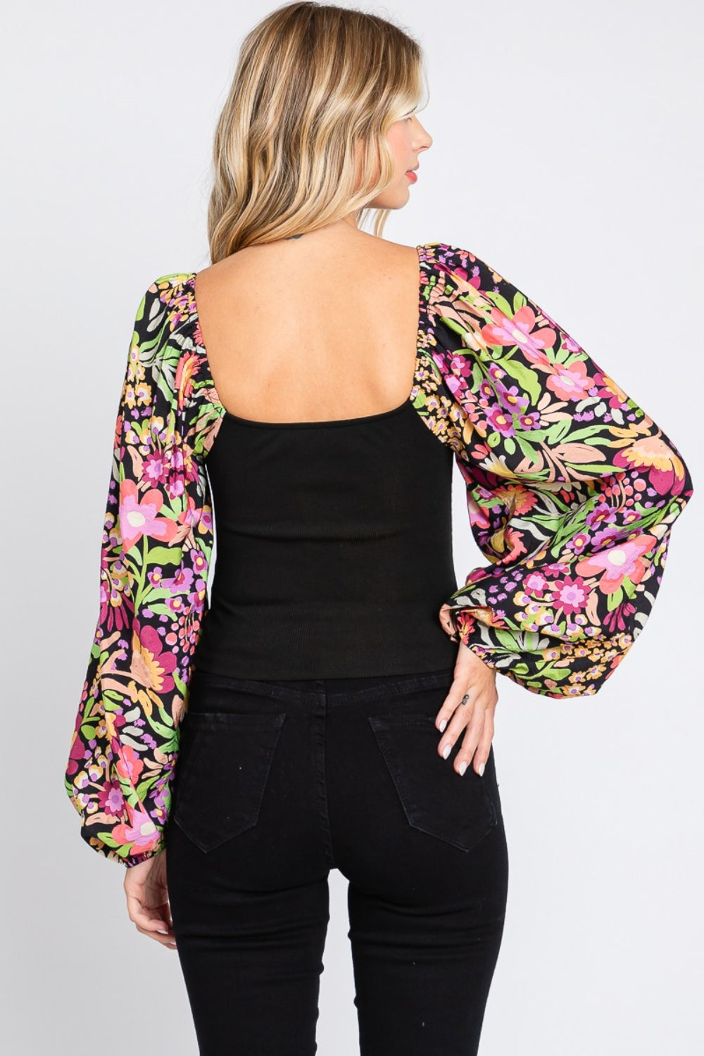 ODDI Full Size Floral Balloon Sleeve Blouse ODDI Full Size Floral Balloon Sleeve Blouse - TopFashionHQ