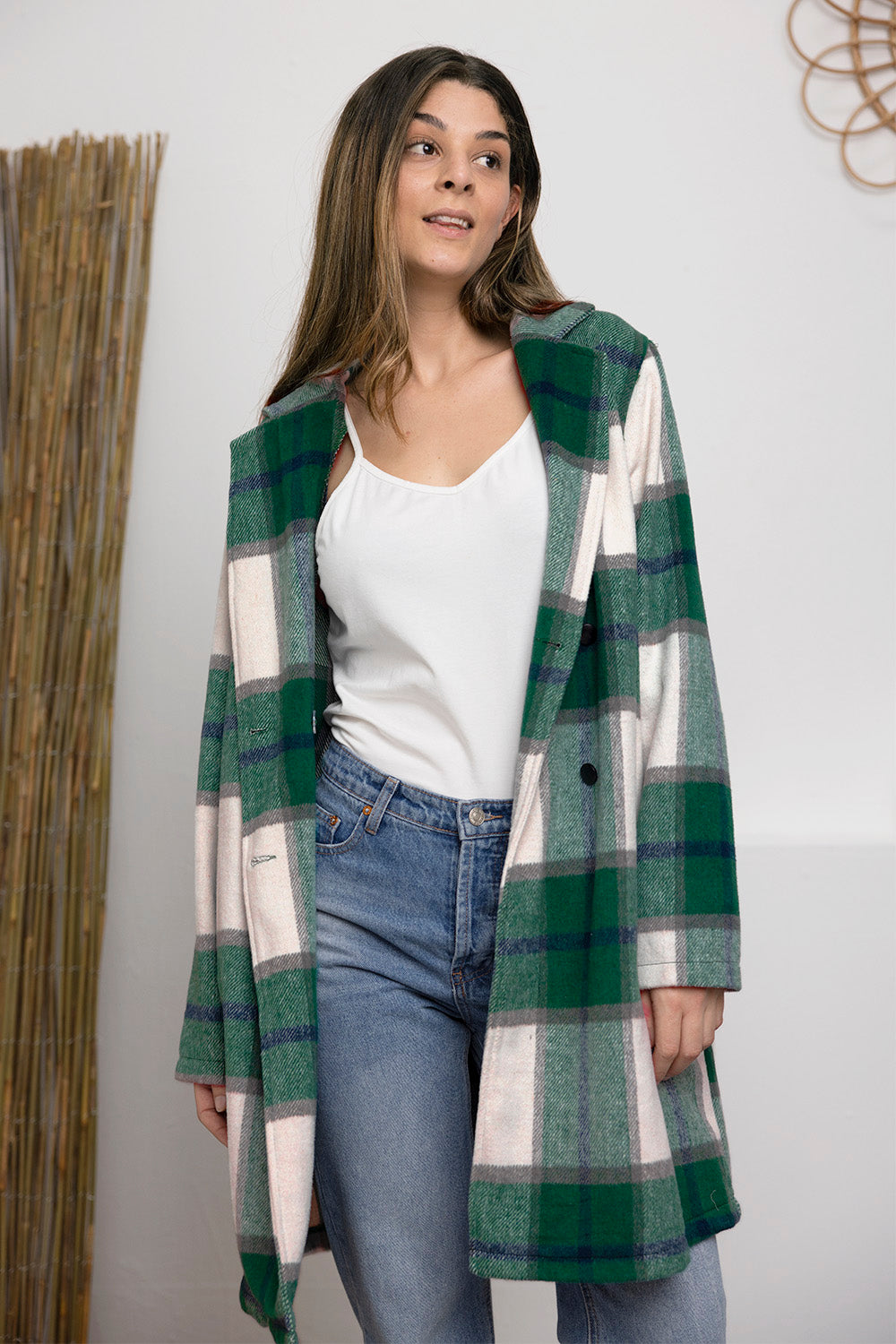 Double Take Full Size Plaid Button Up Lapel Collar Coat Double Take Full Size Plaid Button Up Lapel Collar Coat - TopFashionHQ
