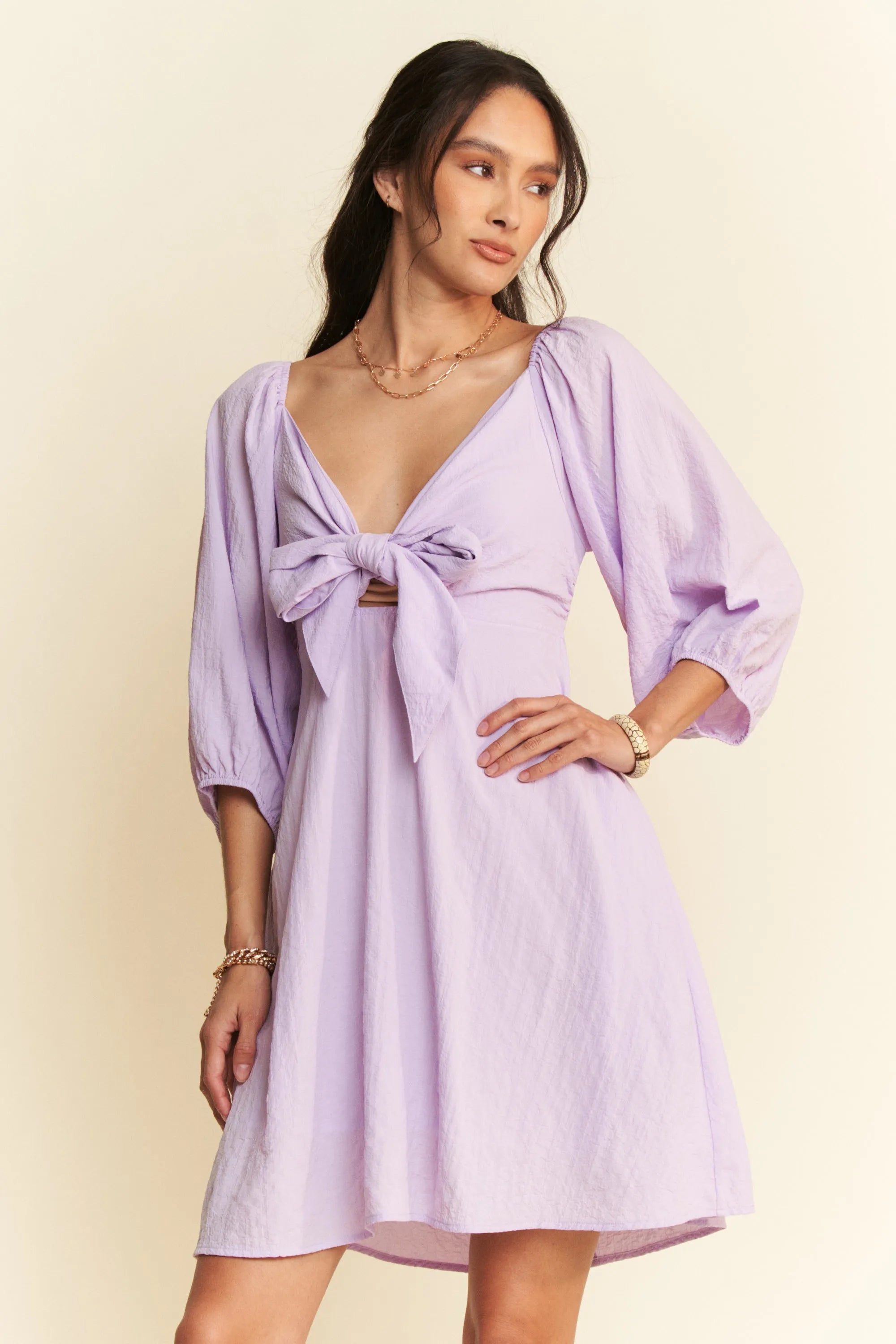 Davi & Dani Self-Tie Puff Sleeve Smocking Open Back Mini Dress bdef9ad795344df683f1f7cf88dbb179-Max-Origin